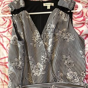 Black and white striped pant suit